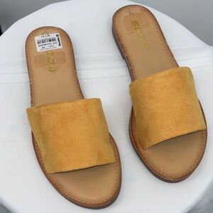 Soda Mustard Faux Suede Slip-in Sandals, Size 6